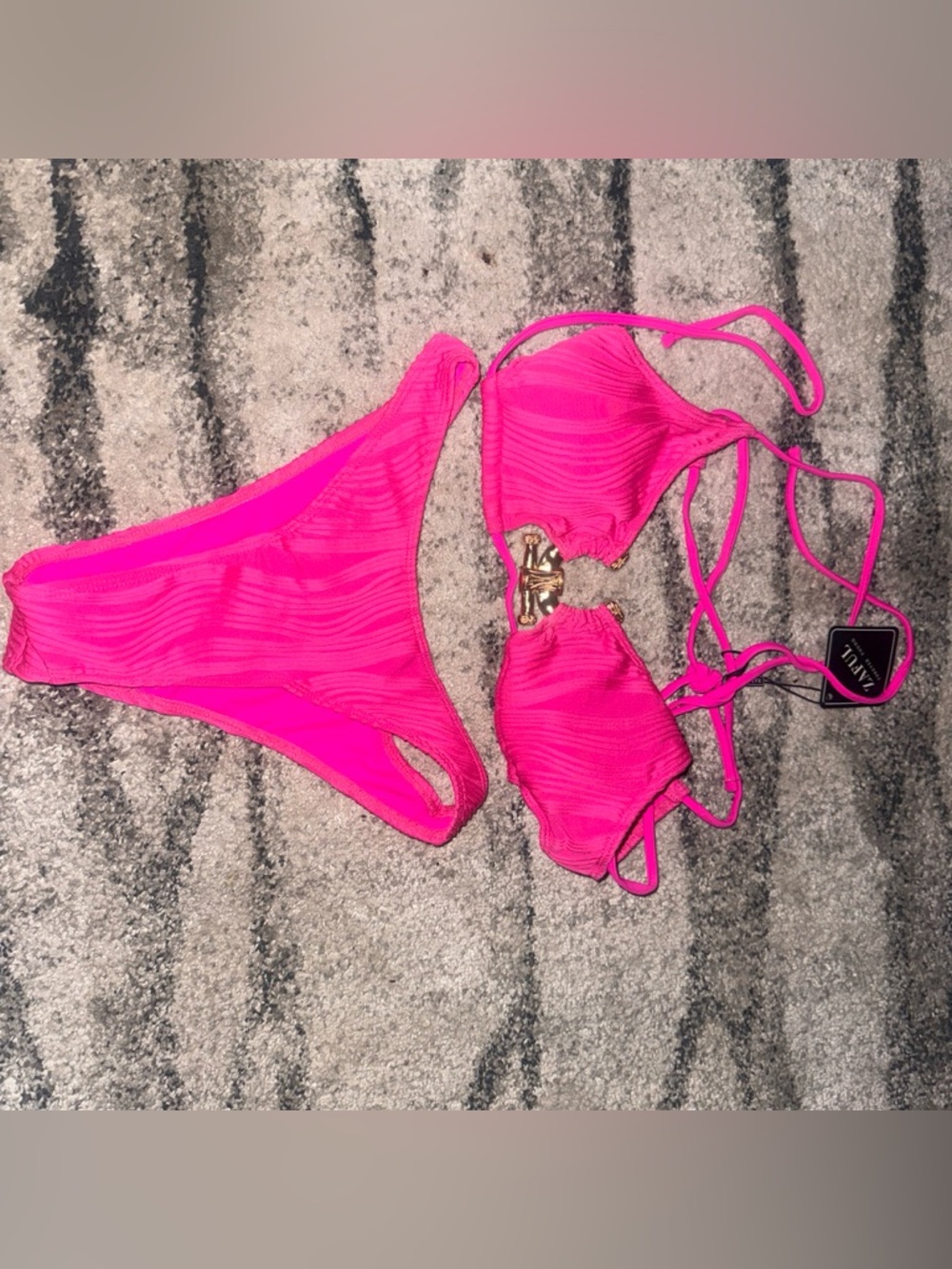 Hot Pink Textured Two-Piece Bikini Set